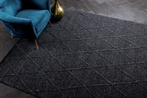 Индийский ковер из шерсти «COAST DIAMOND RUG» WASHED BLACK 120 x 170 см