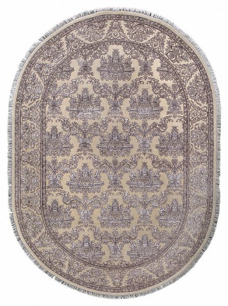 Индийский ковёр из шерсти и арт-шёлка «KING OF AGRA» NO55-CRE-CRE(Oval)