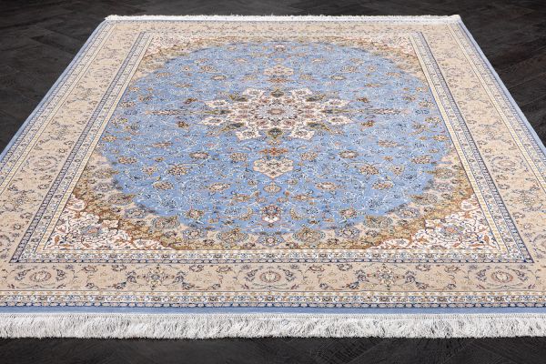 Иранский ковер из шёлка и модала «MASTERPIECE QUM» 030-23-1540-CREAM-LBLUE Katrin 200 x 300 см