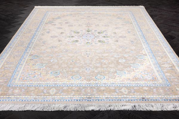 Иранский ковер из шёлка, модала и акрила «MASTERPIECE QUM» 029-23-1540A-CREAM-LBLUE Katrin 200 x 300 см