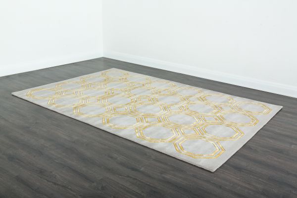 Индийский ковер из арт-шёлка и шерсти «OCTAGON RUG» GREY-LIGHT GOLD 160 x 230 см