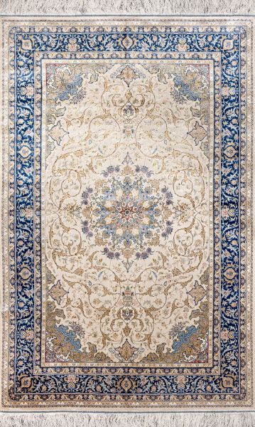 Иранский ковер из шёлка, модала и акрила «MASTERPIECE QUM» 032-23-15100-CREAM-BLUE Katrin 150 x 225 см