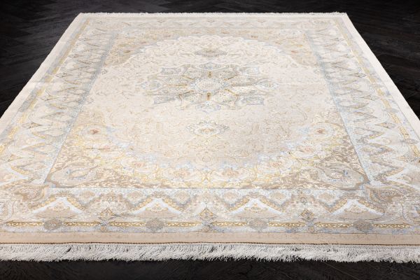 Иранский ковер из шёлка, модала и акрила «MASTERPIECE QUM» 026-23-1530A-CREAM-LBLUE Katrin 200 x 300 см