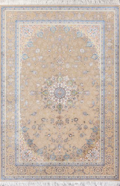 Иранский ковер из шёлка, модала и акрила «MASTERPIECE QUM» 029-23-1540A-CREAM-LBLUE Katrin 200 x 300 см