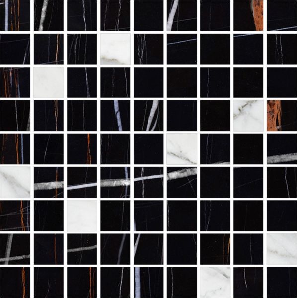Мозаика Marble Trend Nero Dorato (Марбл Тренд Неро Дорато/Каррара) 300x300 черная K-1004(1000)/MR/m21