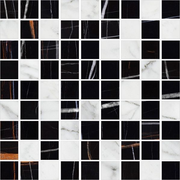 Мозаика Marble Trend Nero Dorato (Марбл Тренд Неро Дорато/Каррара) 300x300 черная K-1004(1000)/MR/m22