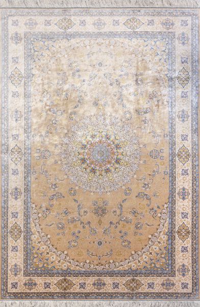 Иранский ковер из шёлка и модала «MASTERPIECE QUM» 023-23-1520-GLD-BLUE-CREAM Katrin 200 x 300 см