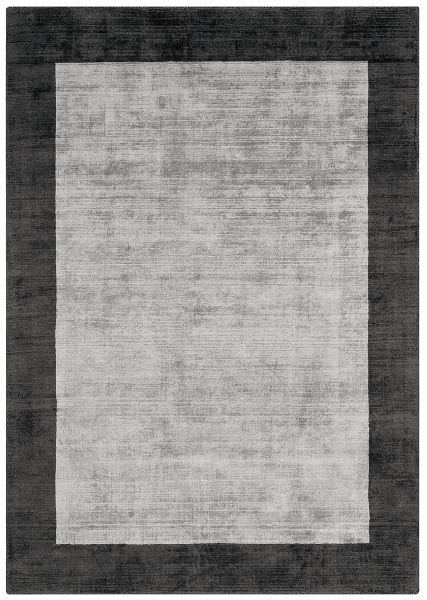 Индийский ковер из арт-шёлка «BLADE BORDER RUG» CHARCOAL SILVER 200 x 200 см