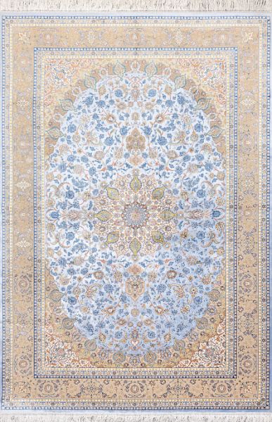 Иранский ковёр из шёлка и модала «MASTERPIECE QUM» 030-23-1540-CREAM-LBLUE Katrin