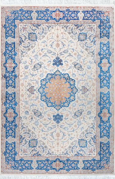 Иранский ковер из шёлка и акрила «MASTERPIECE QUM» 036-21-ISFAHAN BLUE-CREAM 200 x 300 см