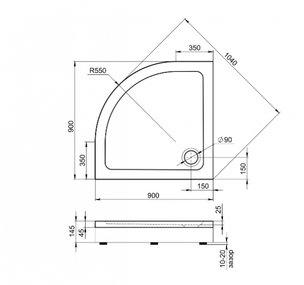 Душевой поддон Раунд R Поддон 900х900 без слива, экрана, установочного комплекта BAS ПН00067 BAS