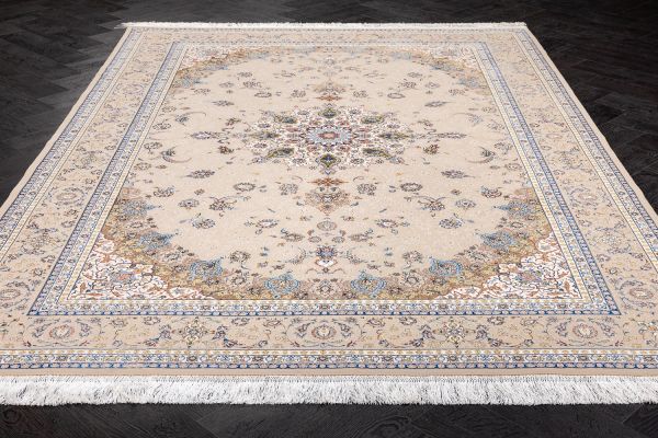 Иранский ковер из шёлка, модала и акрила «MASTERPIECE QUM» 029-23-1540A-CREAM-LBLUE Katrin 200 x 300 см