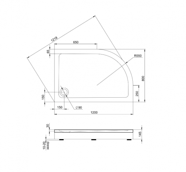 Душевой поддон Раунд R Поддон 1200х800 прав без слива, экрана, установоч компл  ПН00070 BAS