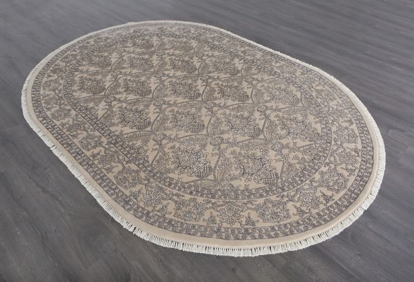 Индийский ковёр из шерсти и арт-шёлка «KING OF AGRA» NO59-CRE-CRE(Oval)