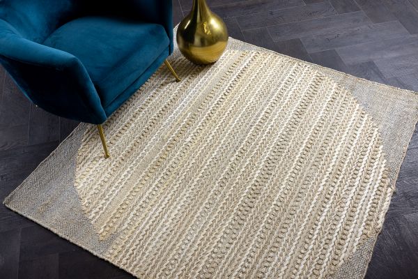 Индийский ковер из джута «JUTE MODERN» CHAMPAGNE-MARINE 150 x 150 см