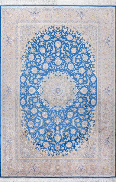 Иранский ковер из шёлка, модала и акрила «MASTERPIECE QUM» 003-22-TABRIZ BLUE-OLIVE 200 x 300 см