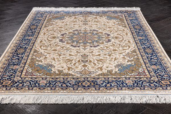 Иранский ковер из шёлка, модала и акрила «MASTERPIECE QUM» 032-23-15100-CREAM-BLUE Katrin 150 x 225 см