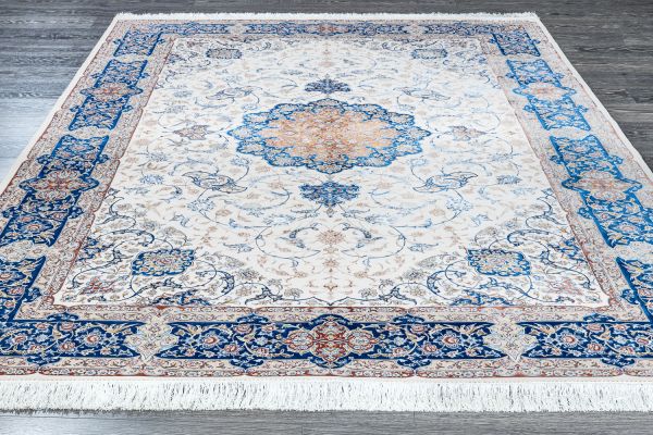 Иранский ковер из шёлка и акрила «MASTERPIECE QUM» 036-21-ISFAHAN BLUE-CREAM 200 x 300 см