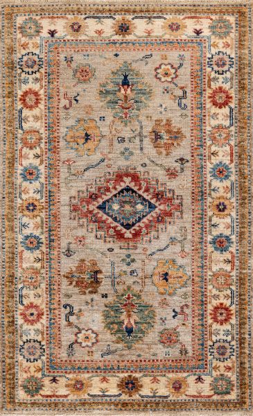 Пакистанский ковер из шерсти «KAZAK ROYAL» GRAY-IVORY(81x129) 81 x 129 см