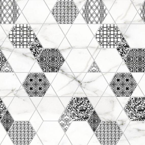 Каррарский мрамор Декор 250*450 гексагон (1*9) Ласселсбергер РАСПРОДАЖА 1645-0112-1001