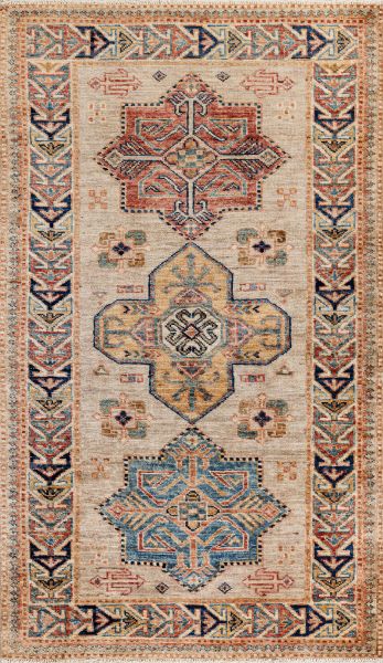 Пакистанский ковер из шерсти «KAZAK ROYAL» GRAY-IVORY(79x129) 79 x 129 см