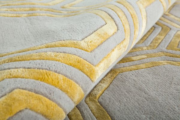 Индийский ковер из арт-шёлка и шерсти «OCTAGON RUG» GREY-LIGHT GOLD 160 x 230 см