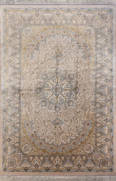 Иранский ковер из шёлка и модала «MASTERPIECE QUM» 027-23-1530-CREAM-LBLUE Katrin 200 x 300 см