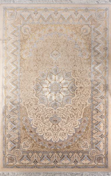 Иранский ковер из шёлка, модала и акрила «MASTERPIECE QUM» 026-23-1530A-CREAM-LBLUE Katrin 200 x 300 см