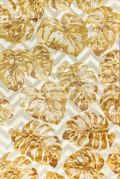 Индийский ковер из шерсти и арт-шёлка «RIVIERA» TROPICAL-LEAVES-GOLD 60 x 90 см