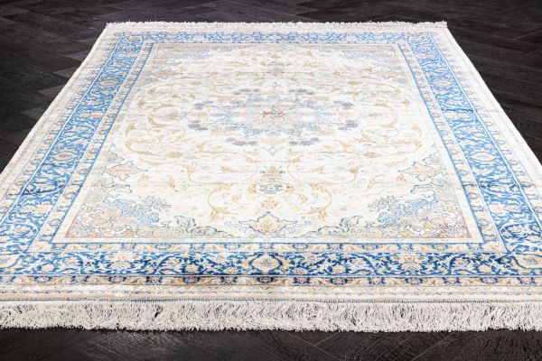 Иранский ковер из шёлка, модала и акрила «MASTERPIECE QUM» 032-23-15100-CREAM-BLUE Katrin 150 x 225 см