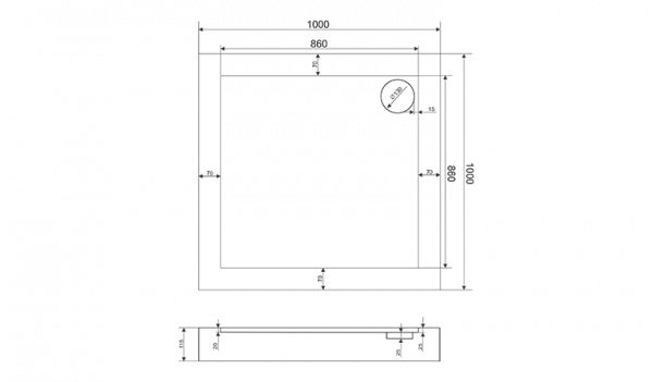 Квадратный душевой поддон Пандора (Форум) 900x900 ПН00030 BAS