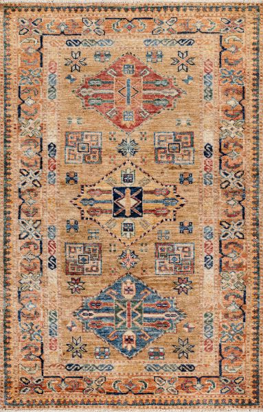 Пакистанский ковер из шерсти «KAZAK ROYAL» BROWN-GOLD(85x128) 85 x 128 см