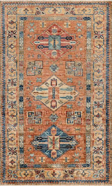 Пакистанский ковер из шерсти «KAZAK ROYAL» BROWN-RED(79x126) 79 x 126 см