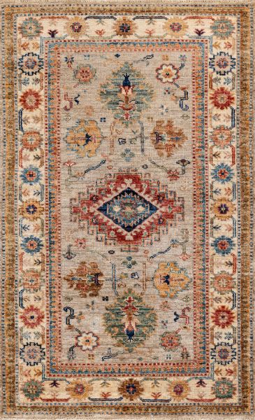 Пакистанский ковер из шерсти «KAZAK ROYAL» GRAY-IVORY(81x126) 81 x 126 см