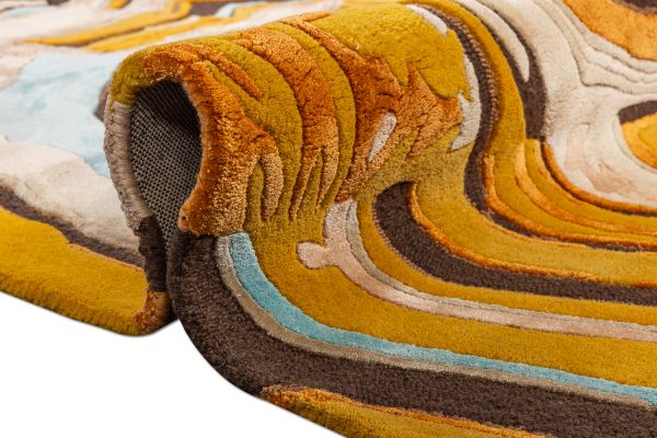 Индийский ковер из эвкалиптового шёлка и шерсти «VELVET MIRAGE» SIGNS YELLOW STONE 125 x 200 см Индийский ковер из эвкалиптового шёлка и шерсти «VELVET MIRAGE» SIGNS YELLOW STONE 125 x 200 см