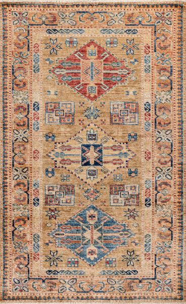 Пакистанский ковер из шерсти «KAZAK ROYAL» BROWN-GOLD(83x129) 83 x 129 см