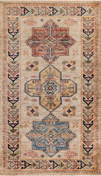 Пакистанский ковер из шерсти «KAZAK ROYAL» GRAY-IVORY(80x127) 80 x 127 см