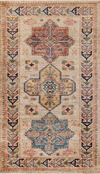Пакистанский ковер из шерсти «KAZAK ROYAL» GRAY-IVORY(78x120) 78 x 120 см