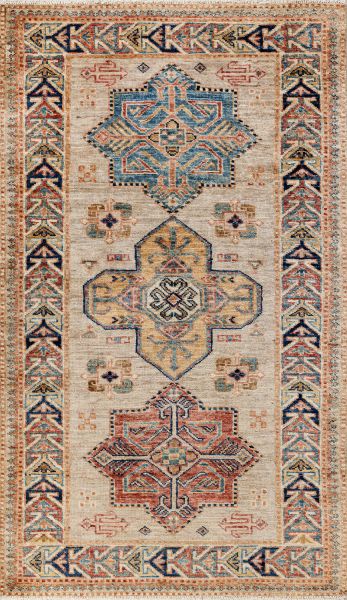 Пакистанский ковер из шерсти «KAZAK ROYAL» GRAY-MULTY(82x119) 82 x 119 см