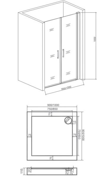 Pandora SD Душевое ограждение 900x1850 SD-90-C-CH BAS